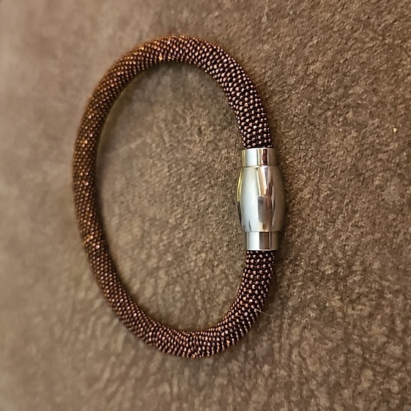 Bronze Metallic Silver Plated Stardust Magnetic Clasp Tube Bracelet - Picture 2 of 7